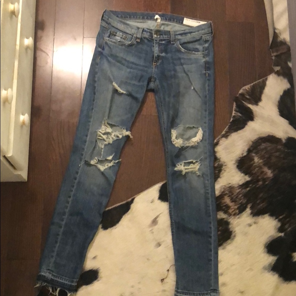 Rag and bone low rise ripped jeans